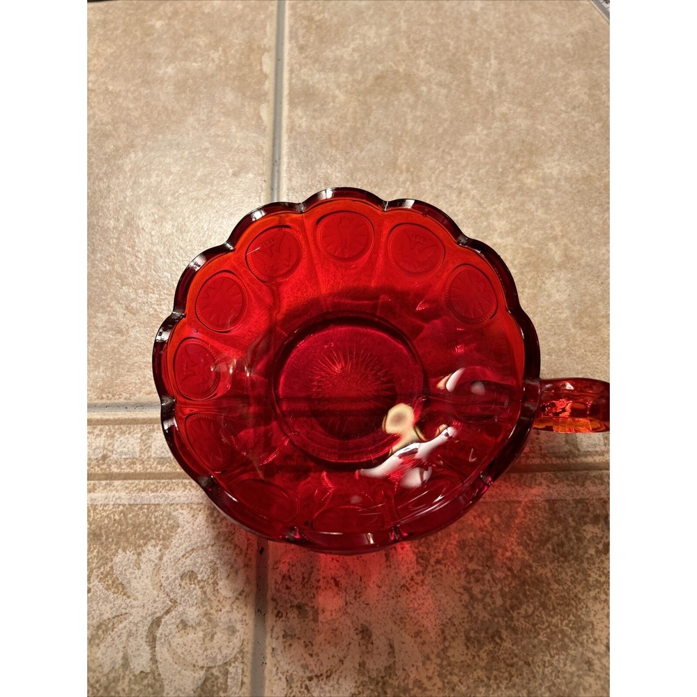 vintage fostoria glass‎ Red Coin Nappy Dish Handle Dish Bowl Eagle Flame